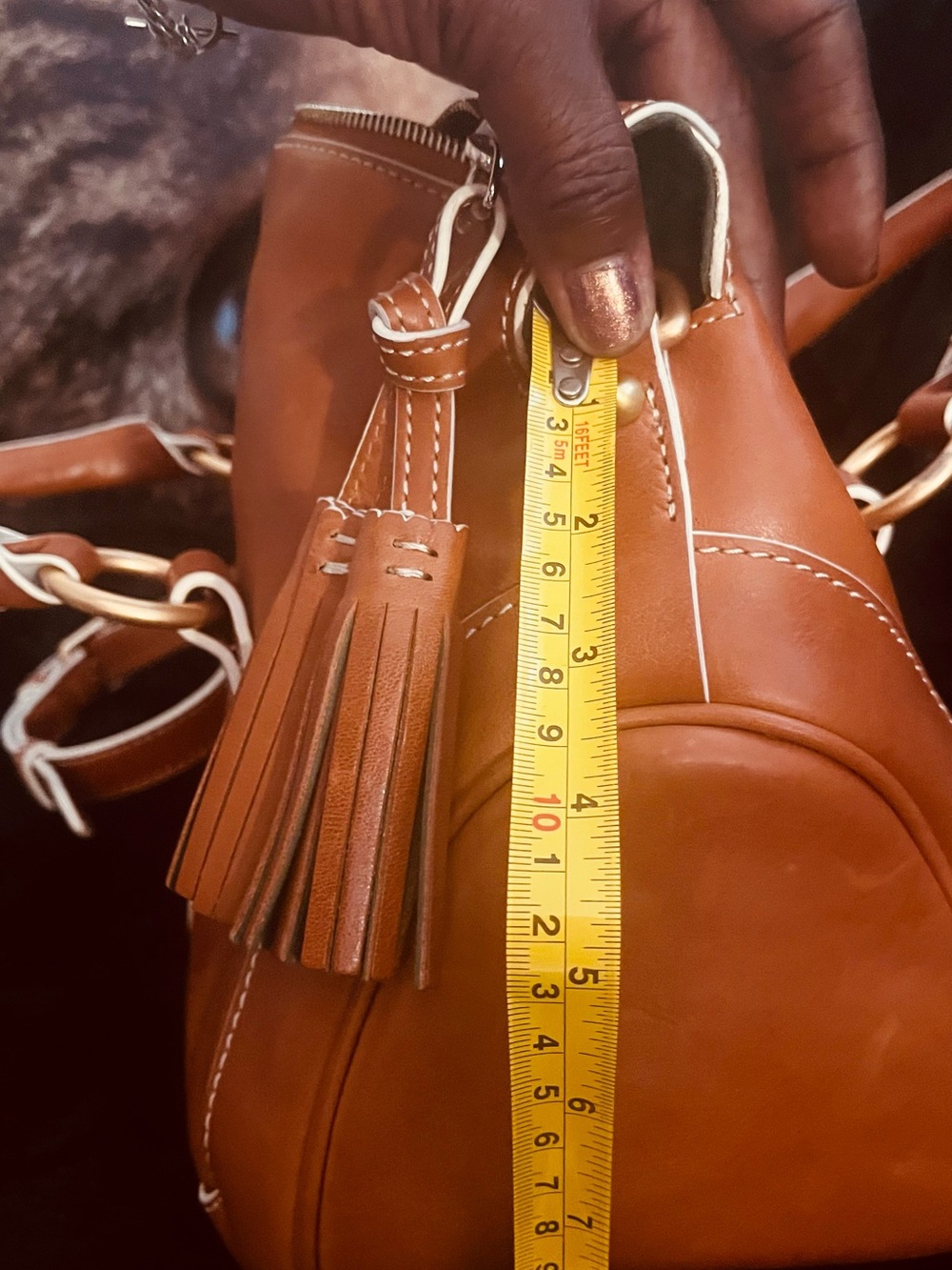 Dooney & Bourke Orange Leather Satchel with White Trim - Picture 5 of 6